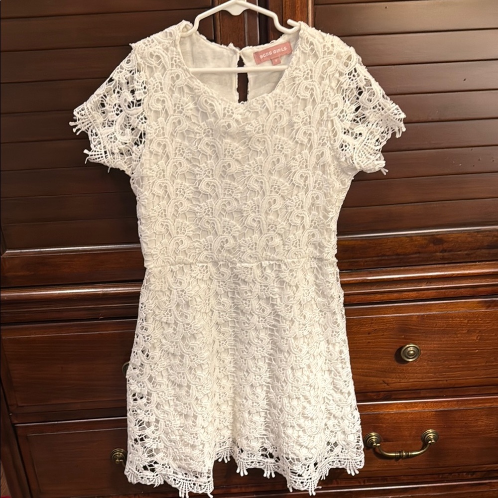 White Lace Short Sleeve Dress